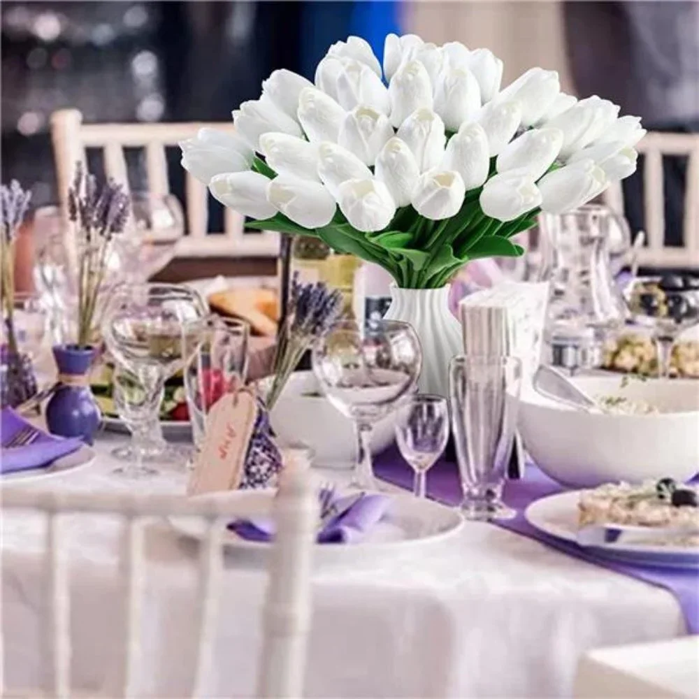 10 Pcs Tulips Artifical Flowers Real Touch Faux Tulip Stems Table Decor (White)